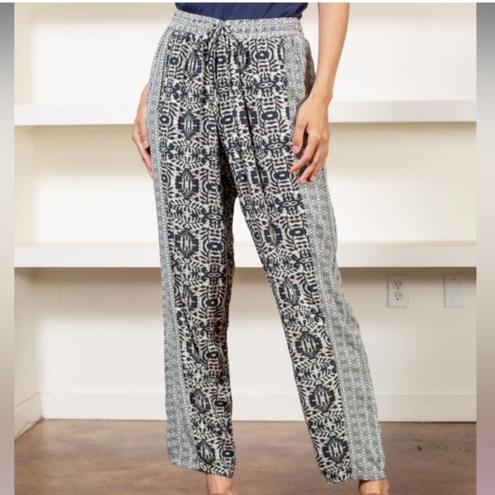 Michael Stars Stars Jordy Moroccan Printed Casual Rayon Pants Black Tan Small